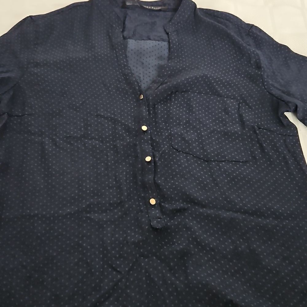 Zara Women's Casual Button-Down Shirt Long Sleeves Shirt Navy Blue Small - Picture 7 of 16